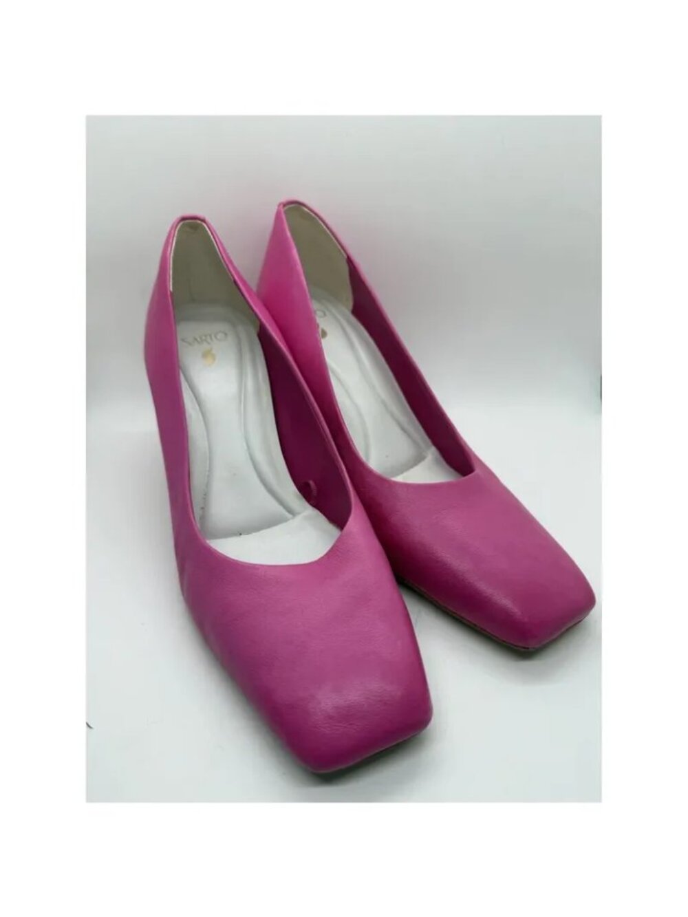 {Franco Sarto Pink Leather Square-Toe Heels Womens Shoes Size 9}